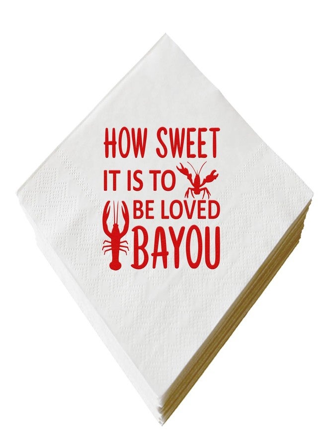 ZLPDS How Sweet It's to Be Loved Bayou Napkins Louisiana Cajun Themed for Wedding Engagement Bridal Shower Crawfish Design Red Foil Cocktail Paper 50 Pcs Bar Berverage Napkins 3 Ply - Image 1